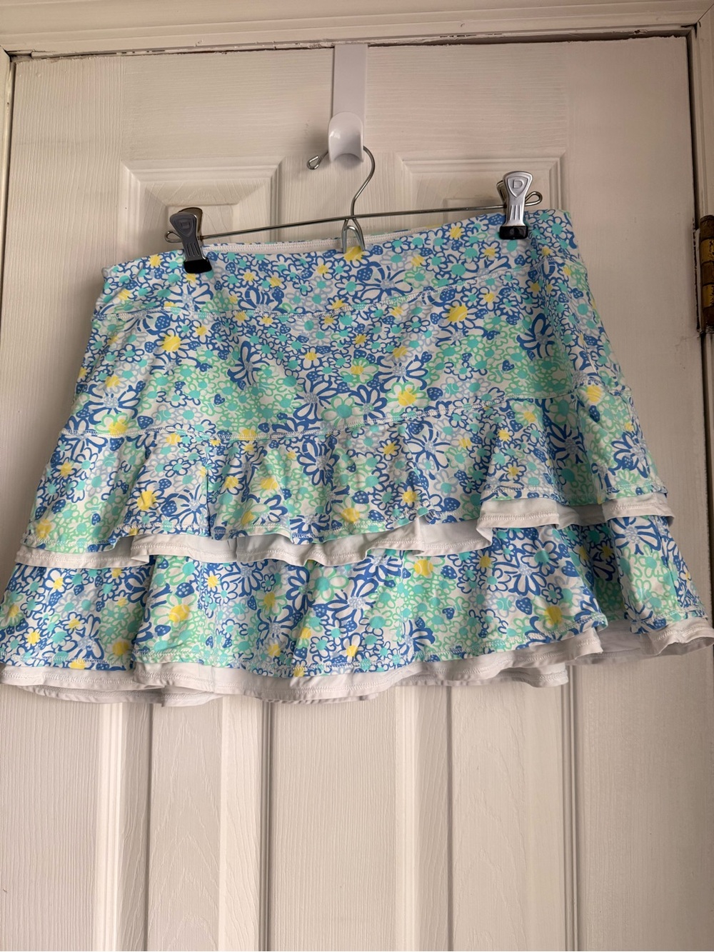 Lilly Pulitzer Blue, Mint & Yellow Floral Tiered Ruffle Skirt
